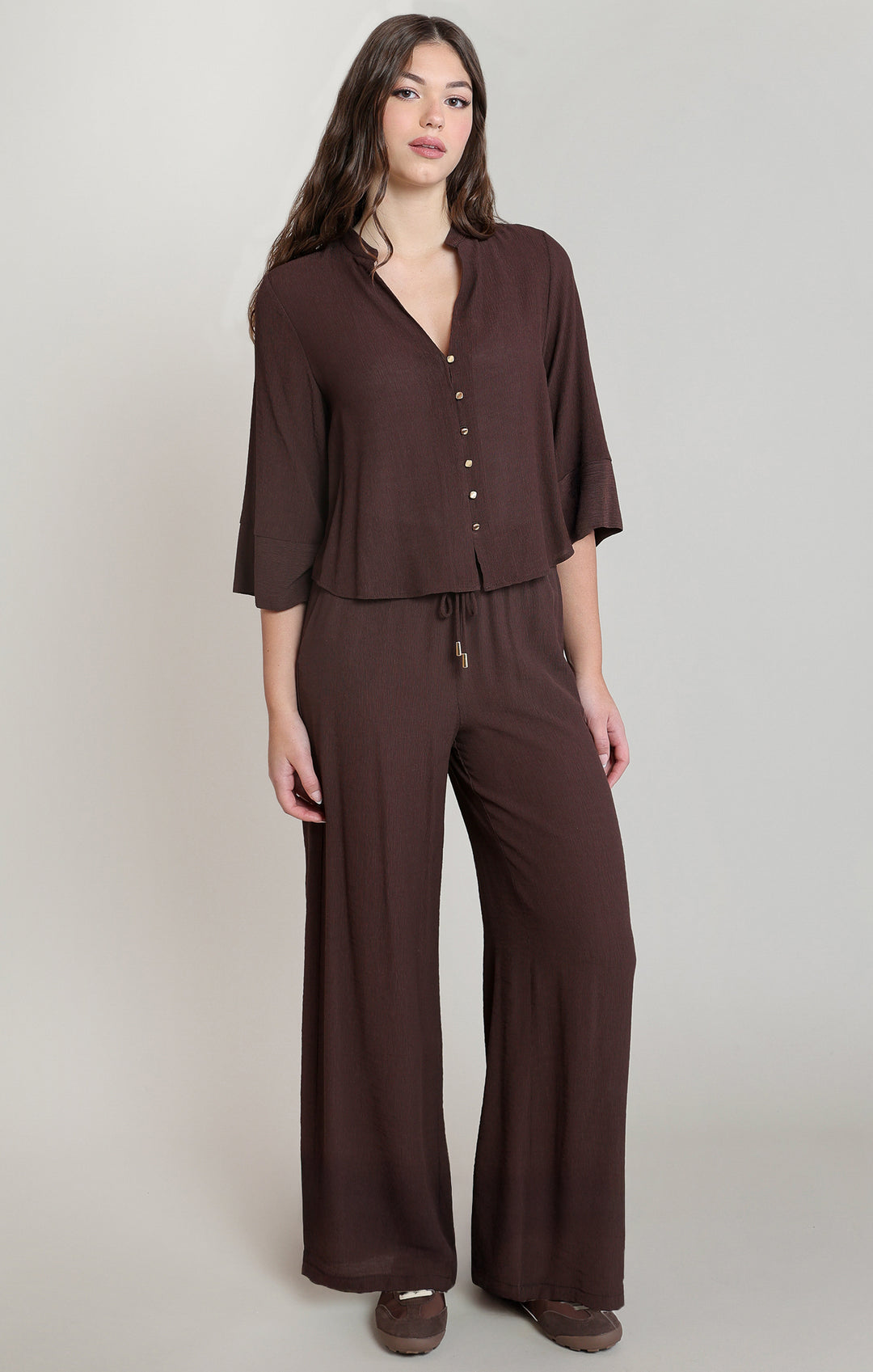 Brown Flowy Wide Leg Pant