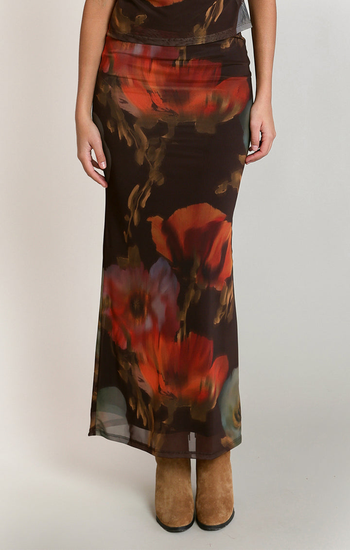 Mesh Floral Maxi Skirt