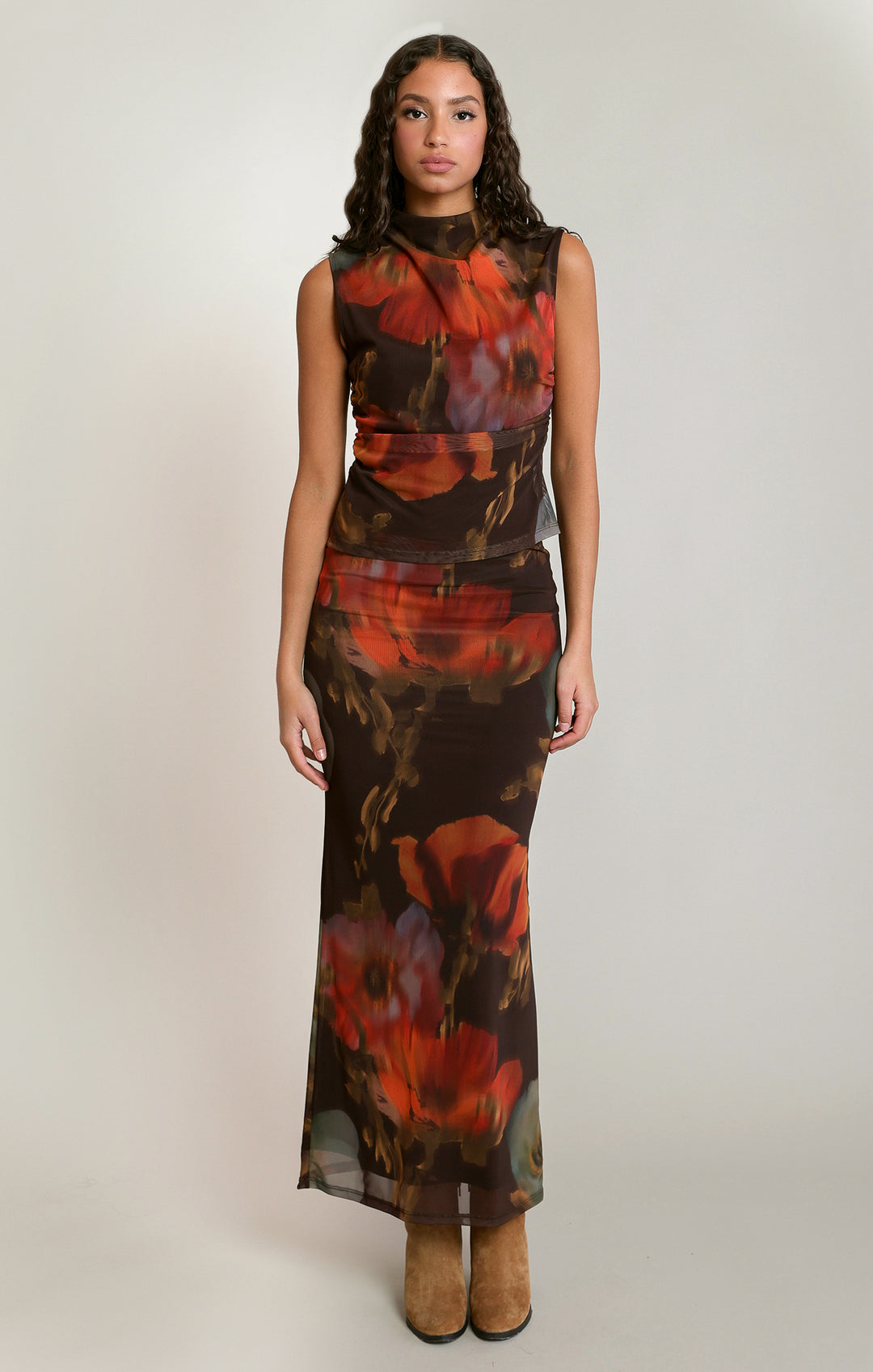 Mesh Floral Maxi Skirt