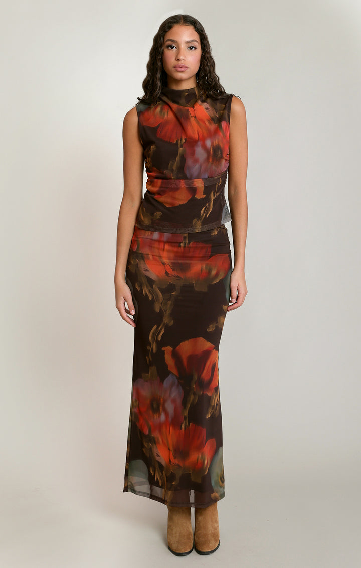 Mesh Floral Maxi Skirt