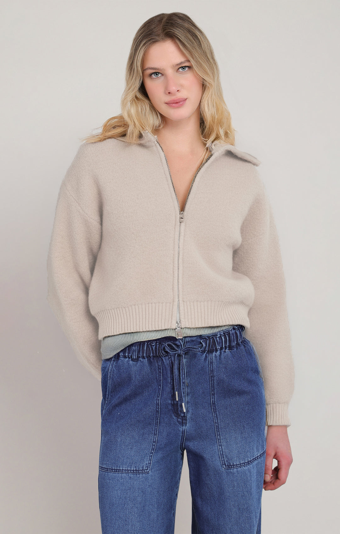 Collared Zip Up Cardigan
