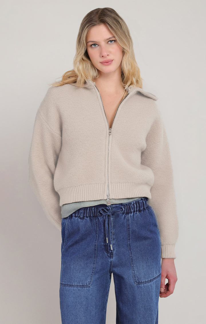 Collared Zip Up Cardigan