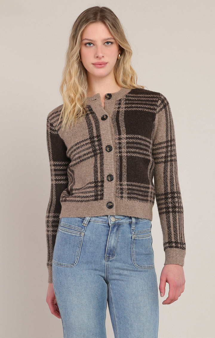 Plaid Crewneck Cardigan