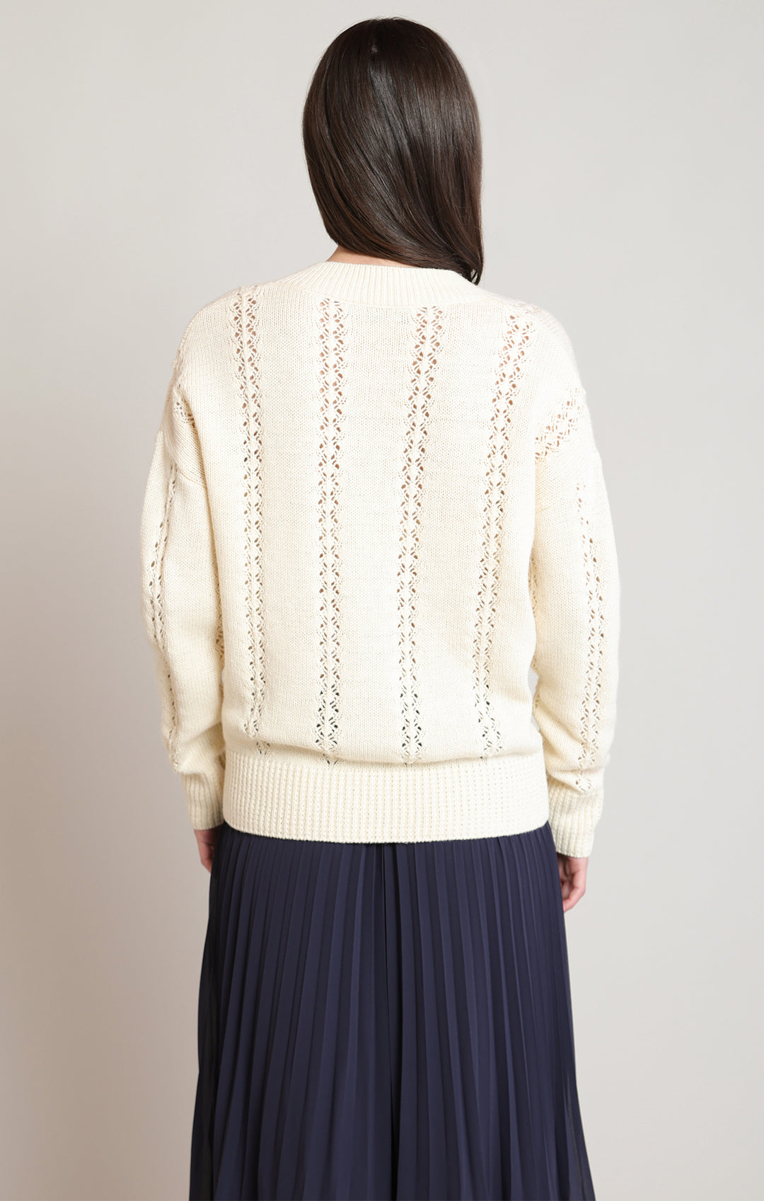 Pointelle Knit V-Neck Sweater