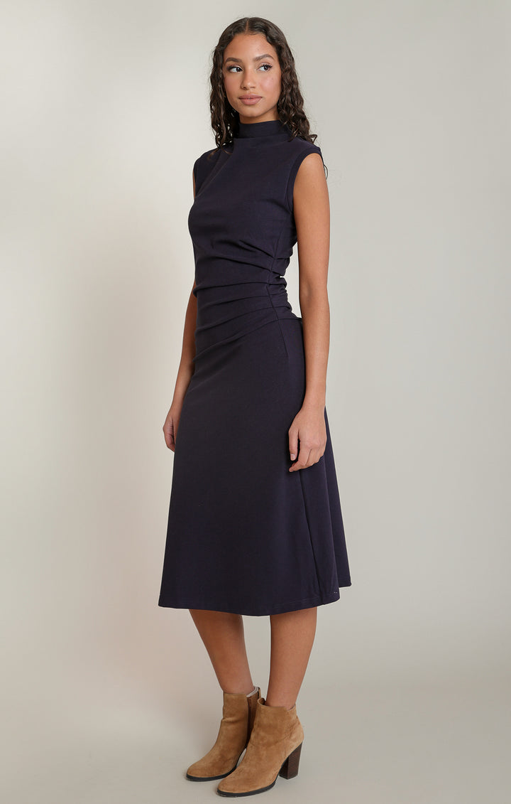 Navy Mock Neck Midi Dress