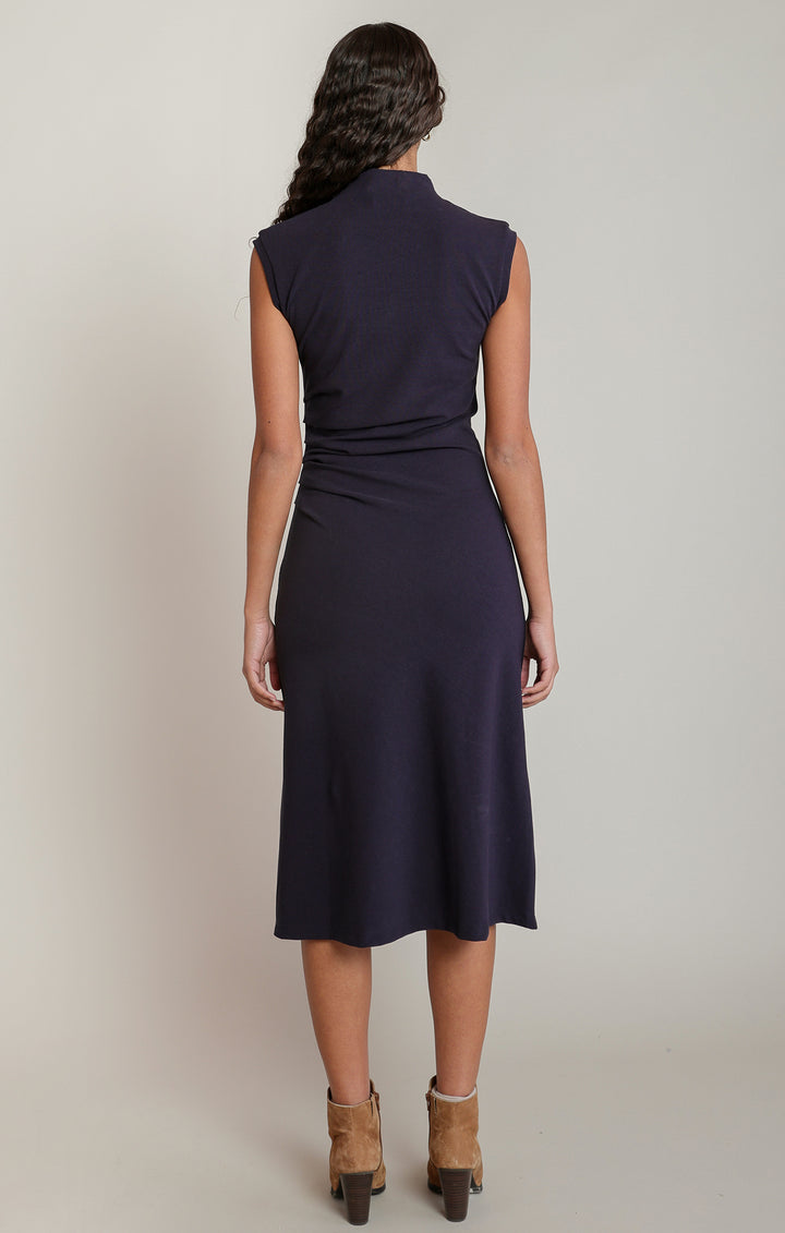 Navy Mock Neck Midi Dress