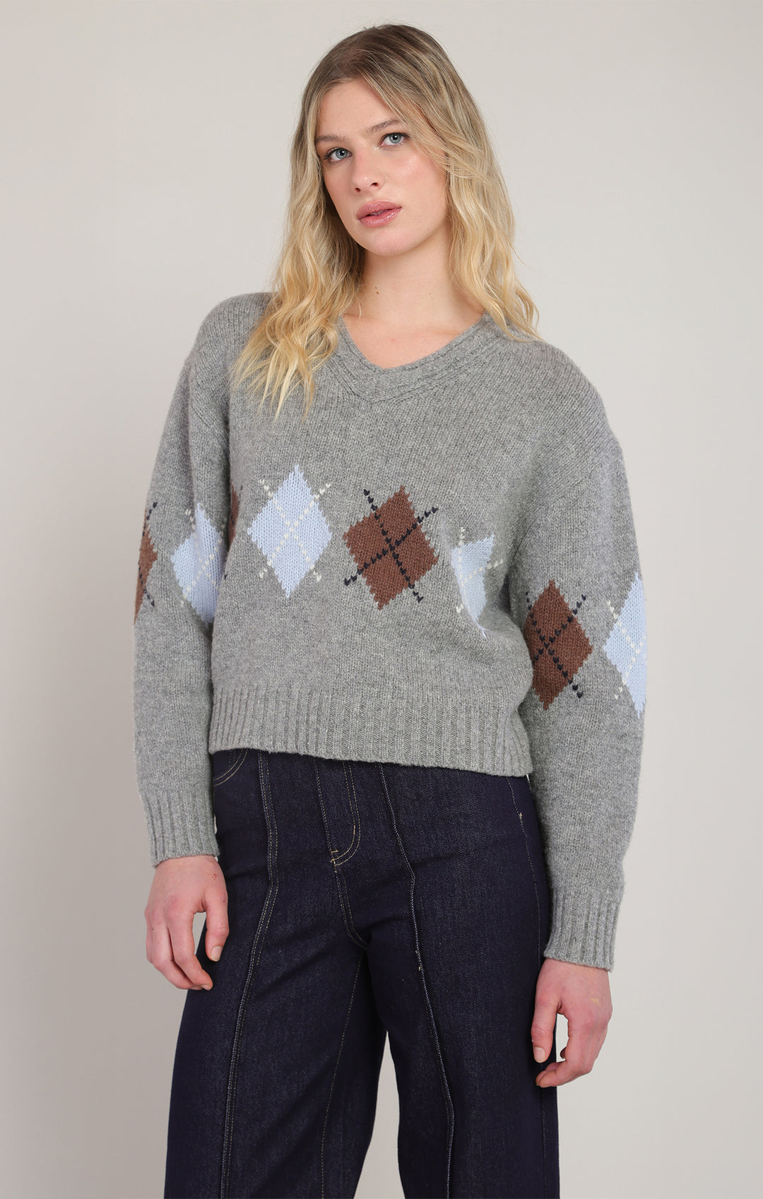 Grey Argyle Sweater