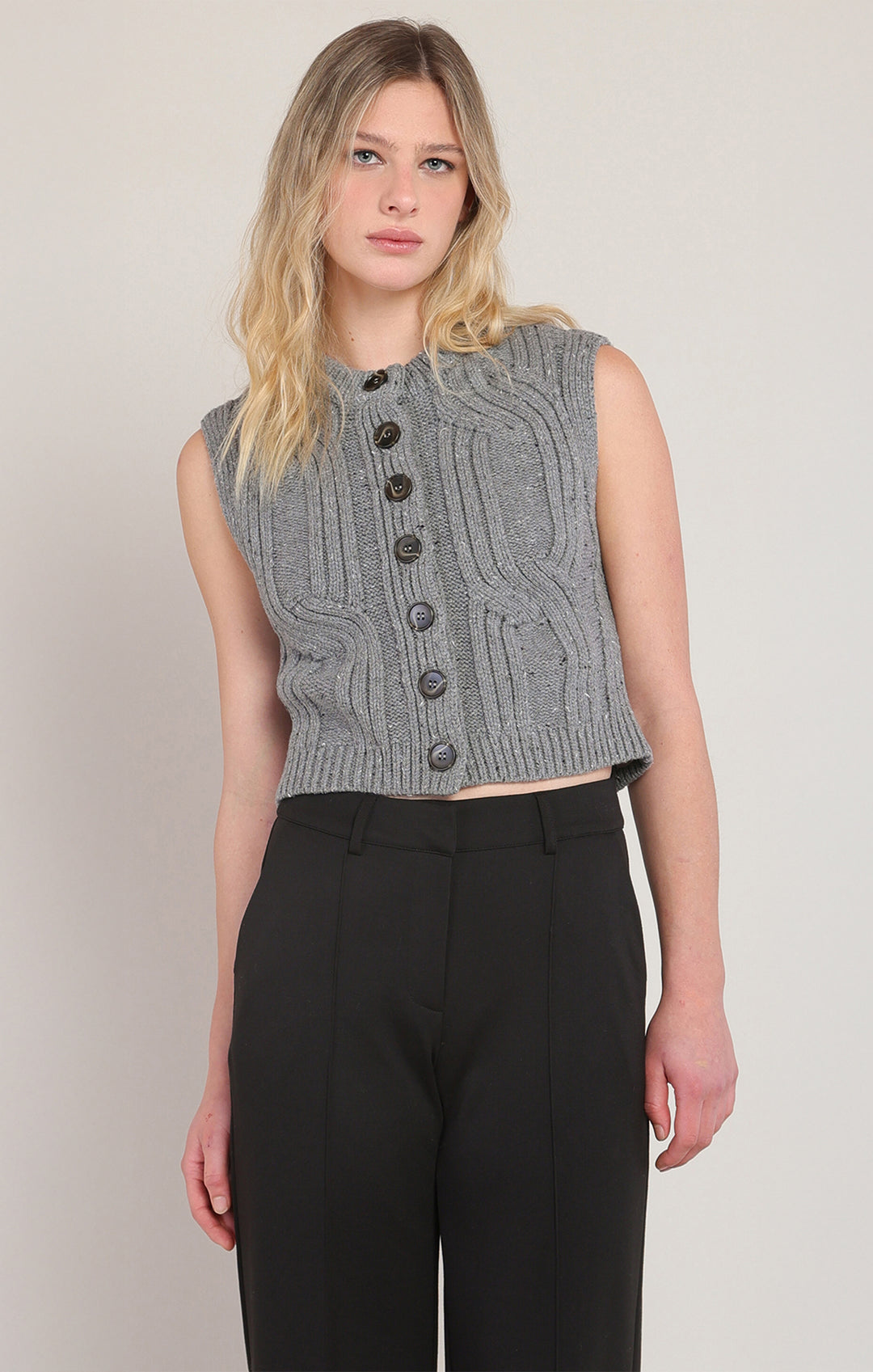 Grey Cable Knit Sweater Vest