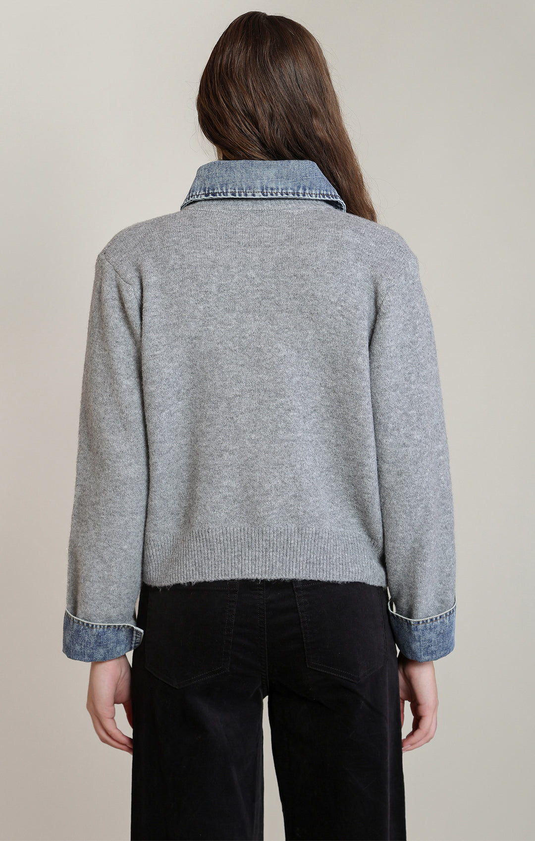 Denim Trim Knit Cardi
