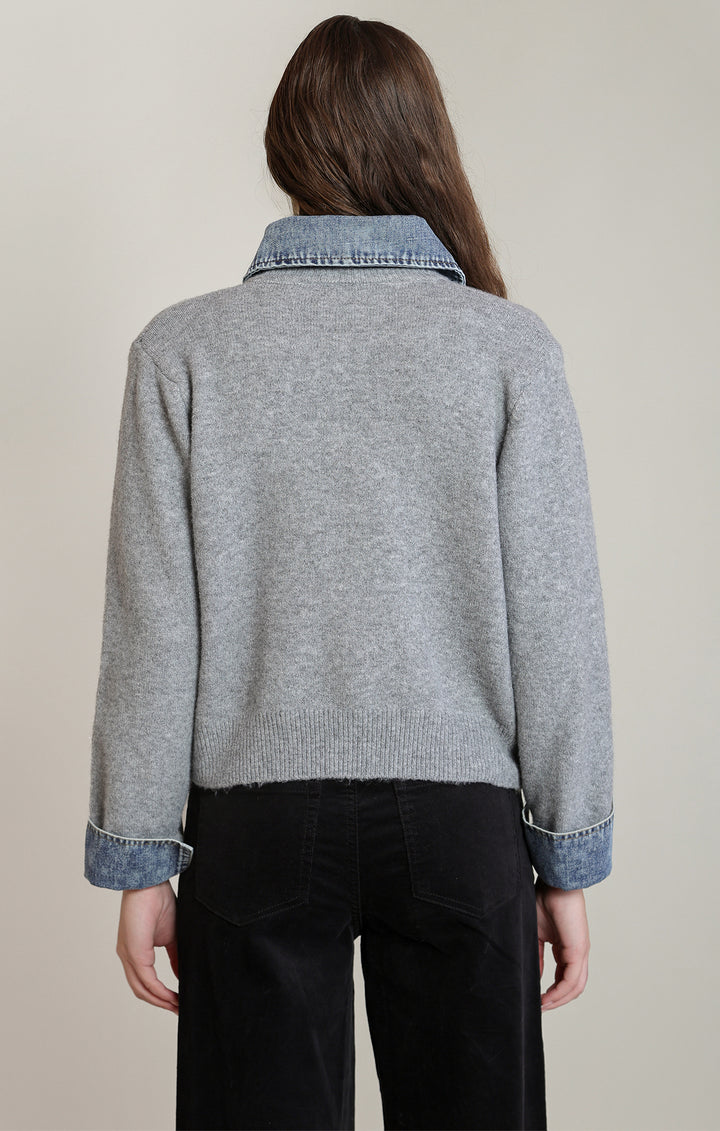 Denim Trim Knit Cardi