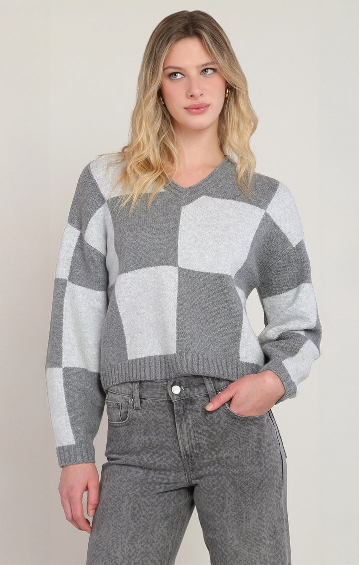 Grey Color Block Sweater