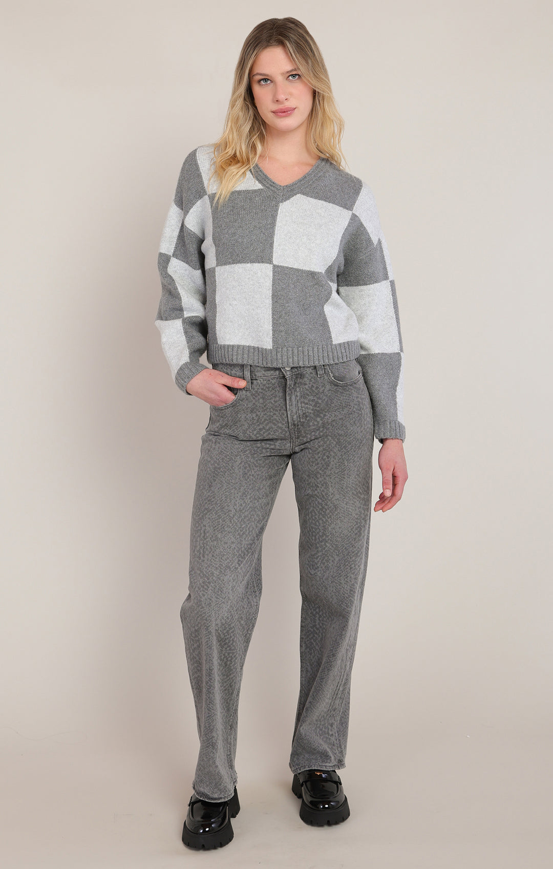 Grey Color Block Sweater