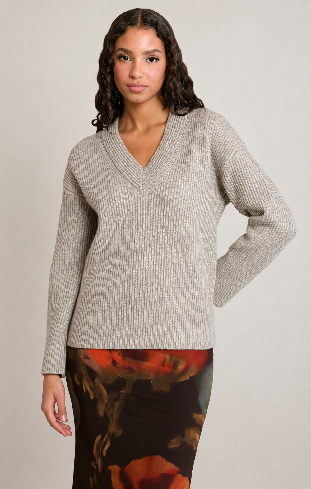 Neutral V-Neck Sweater