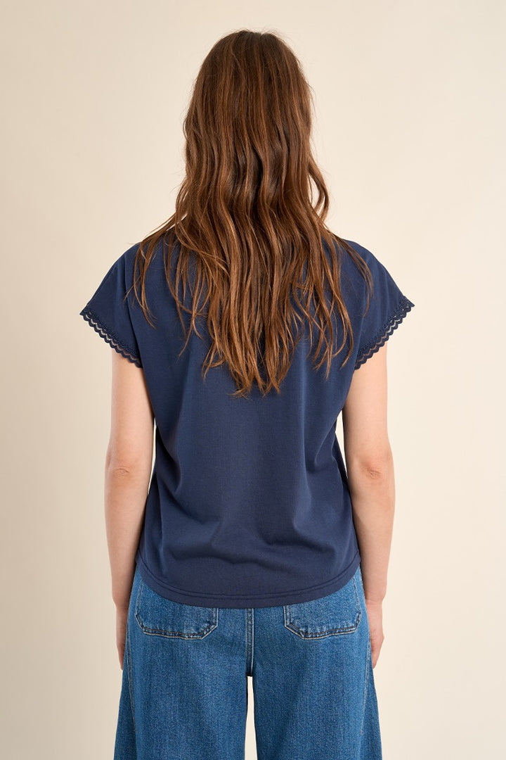 Navy Lace Detail V-Neck Tee