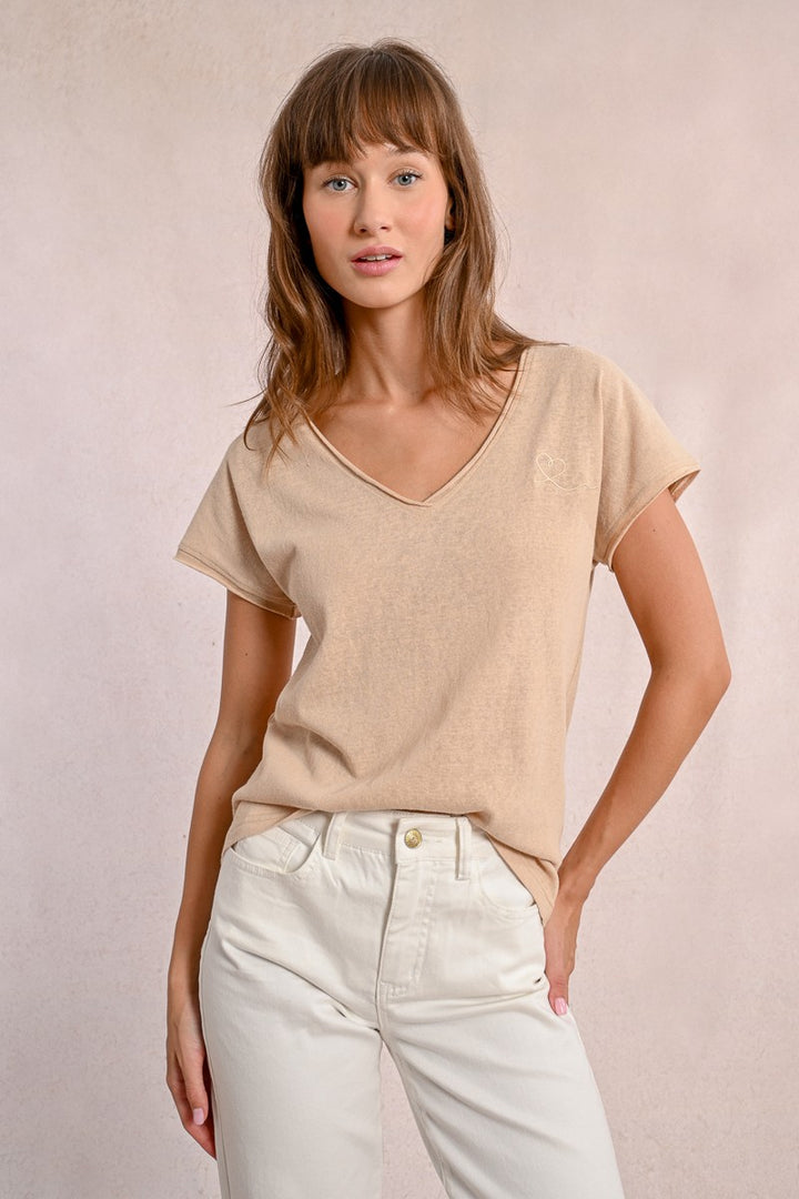 Beige V-Neck Tee