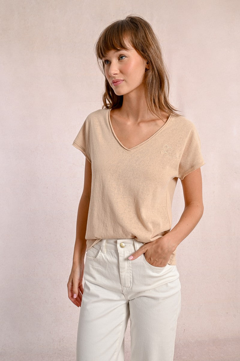 Beige V-Neck Tee