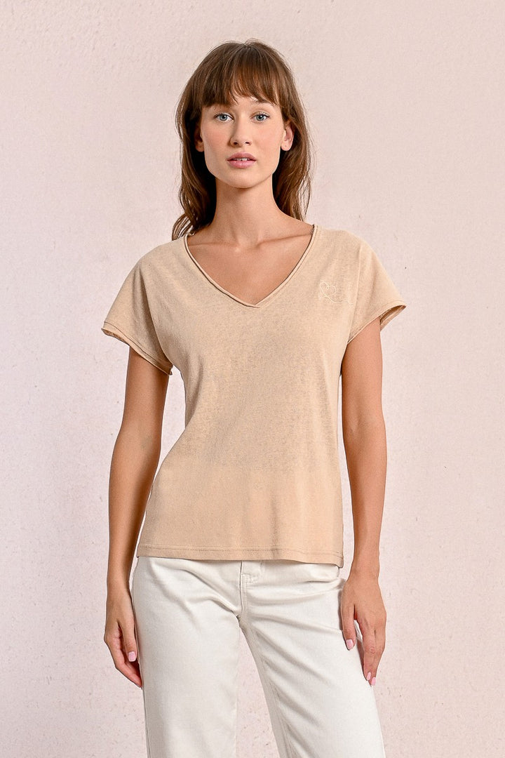 Beige V-Neck Tee