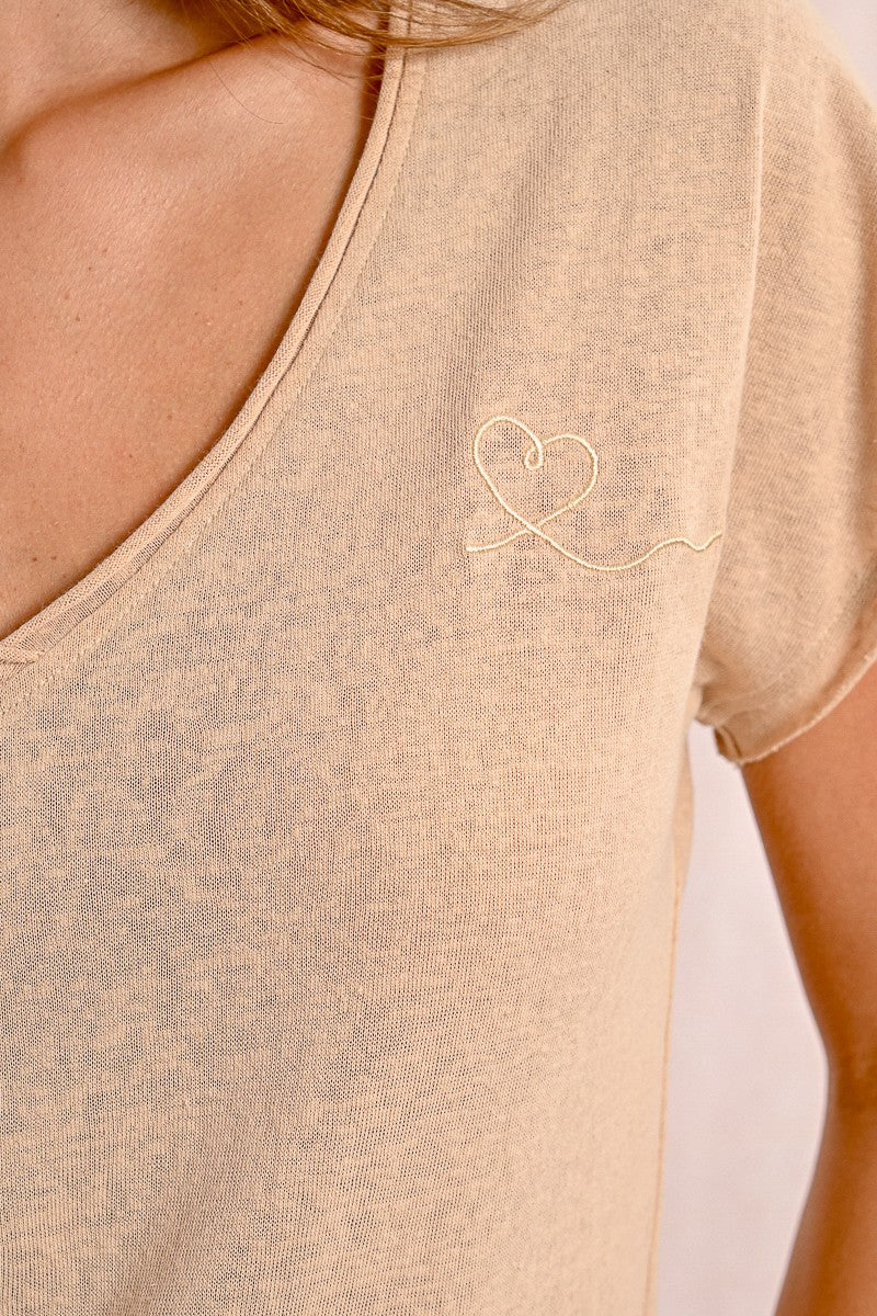Beige V-Neck Tee