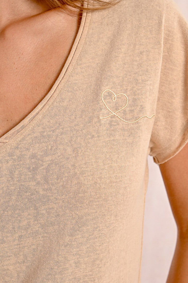 Beige V-Neck Tee