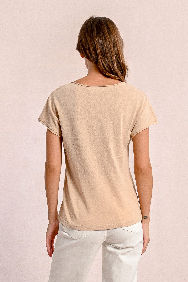 Beige V-Neck Tee