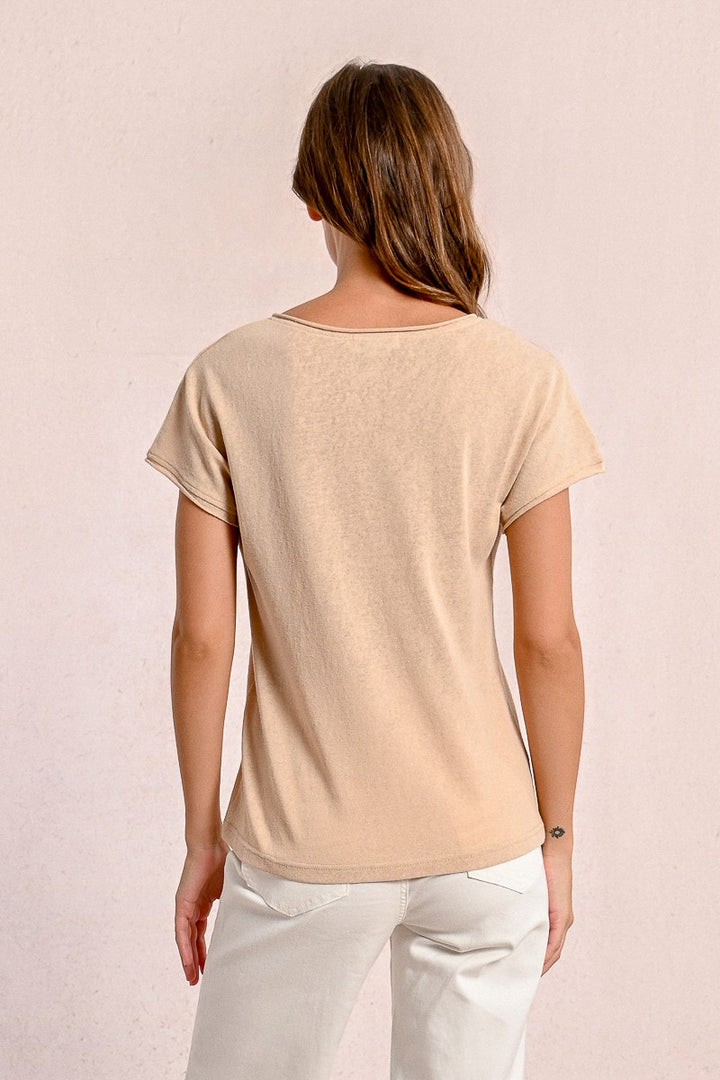Beige V-Neck Tee