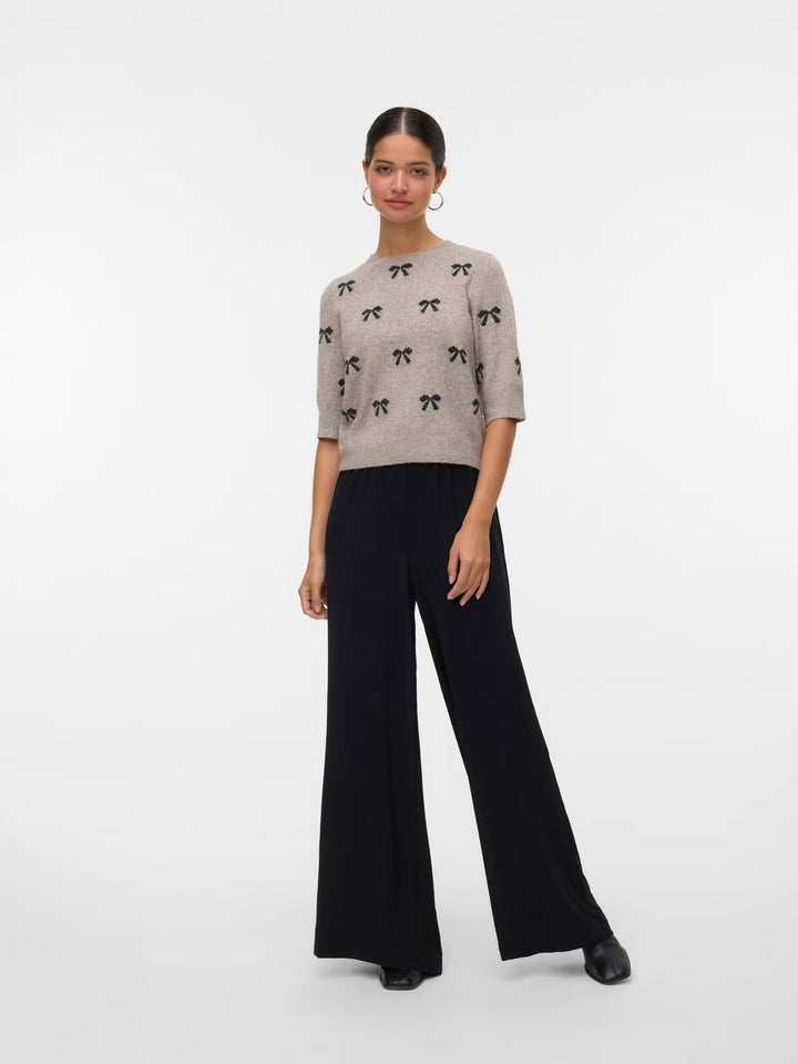Doffy Short Sleeve Knit Sweater - Black Bows