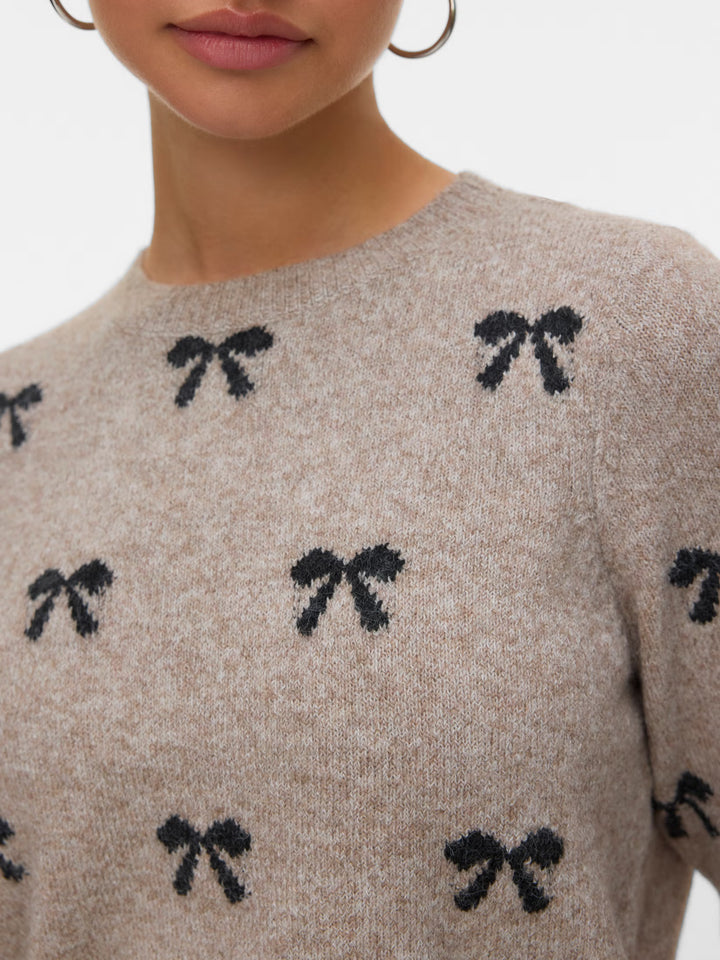 Doffy Short Sleeve Knit Sweater - Black Bows