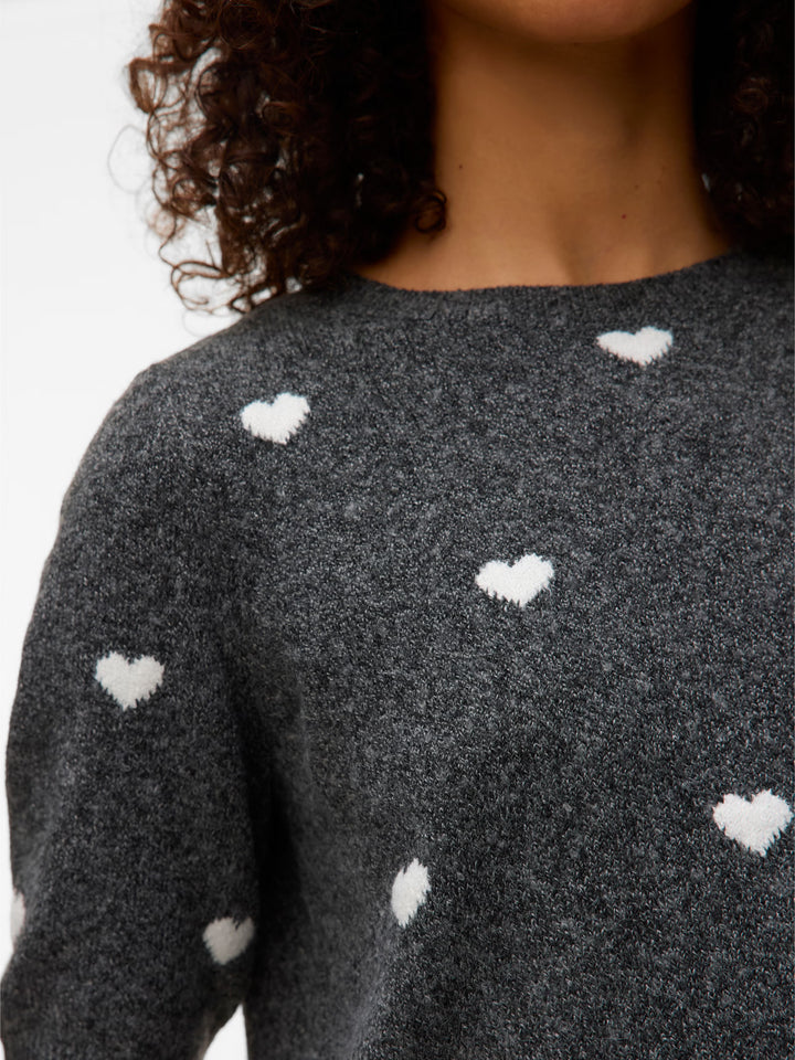 Doffy Short Sleeve Knit Sweater - Grey/White Hearts