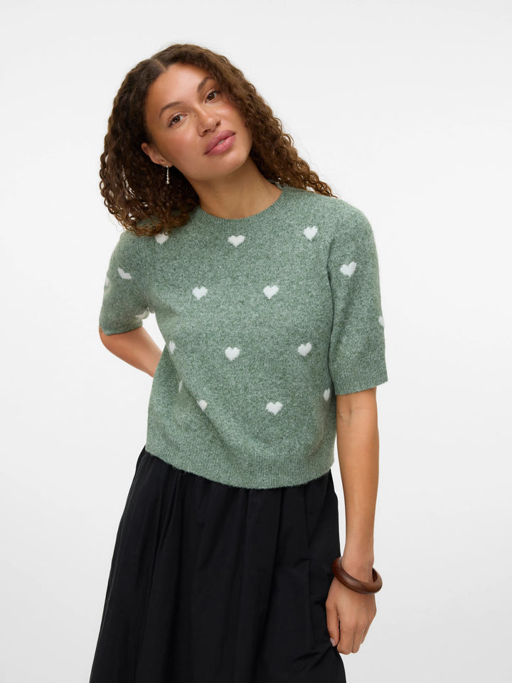 Doffy Sweater Tee - Green/White Hearts