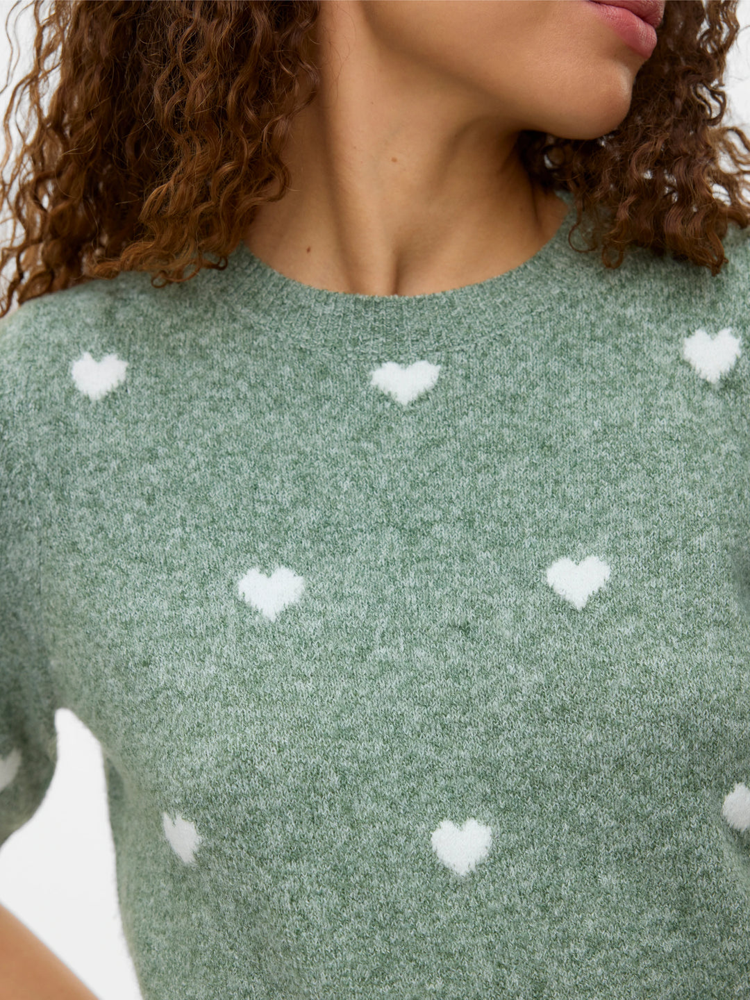 Doffy Sweater Tee - Green/White Hearts