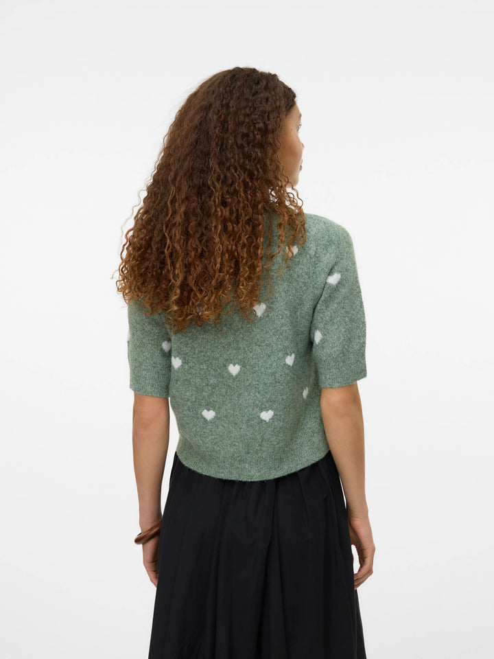 Doffy Sweater Tee - Green/White Hearts