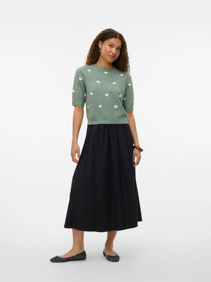 Doffy Sweater Tee - Green/White Hearts