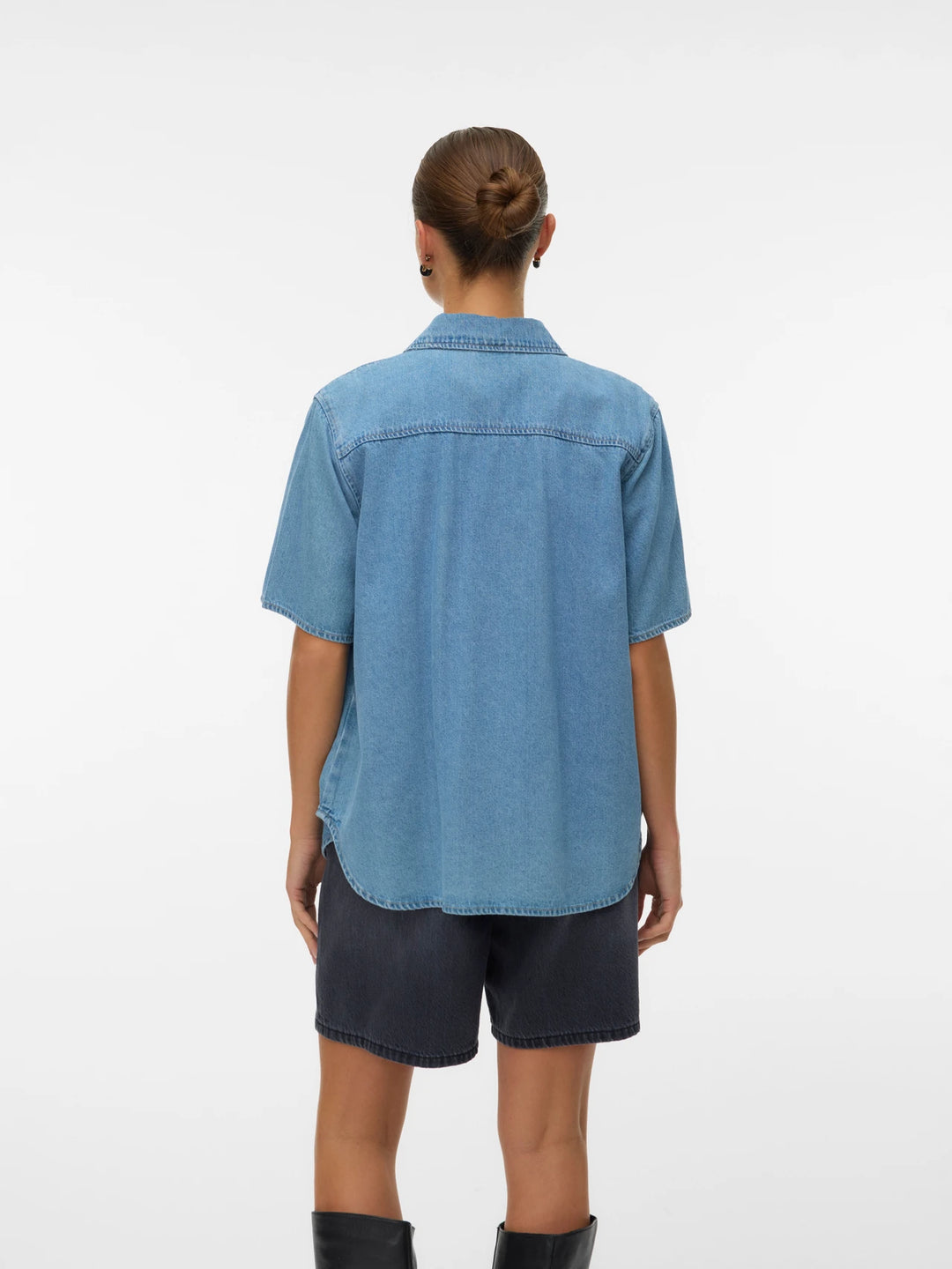 Blue Short Sleeve Denim Button Up