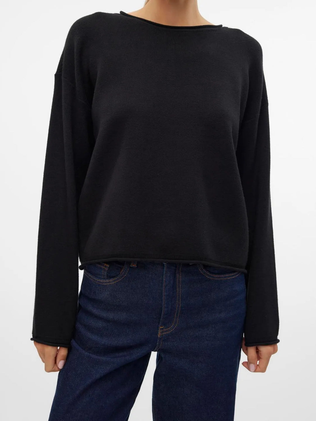 Gold Roll O-Neck Sweater - Black