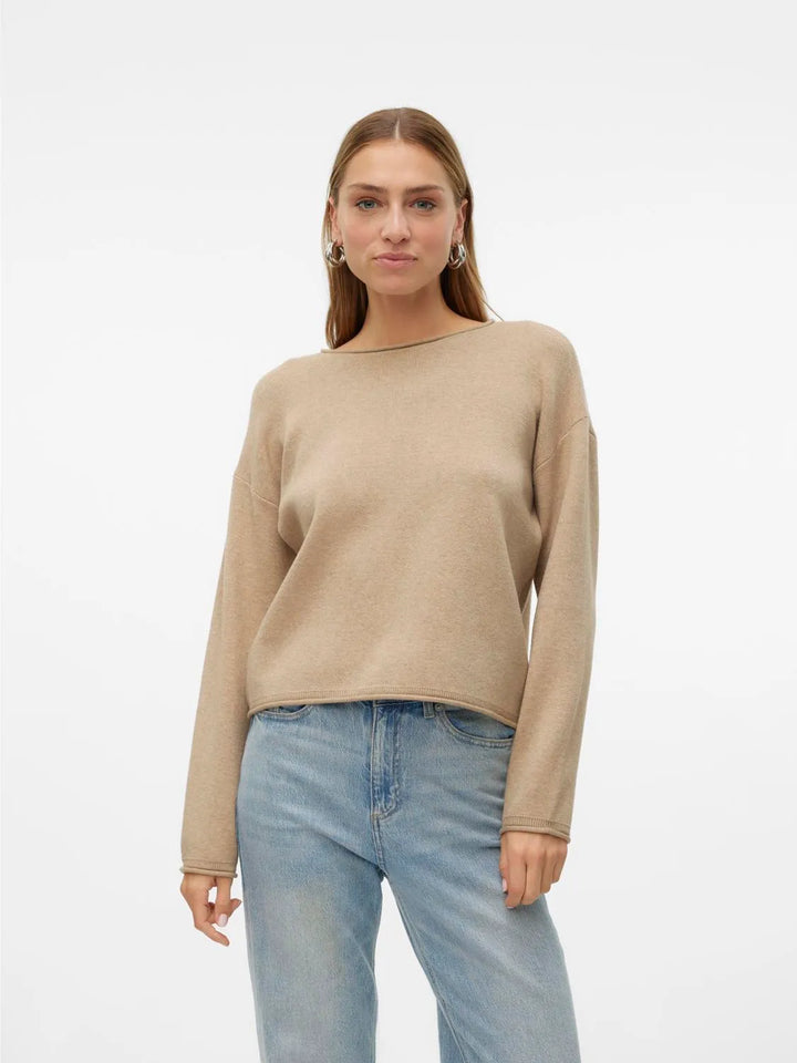 Gold Roll O-Neck Sweater - Camel