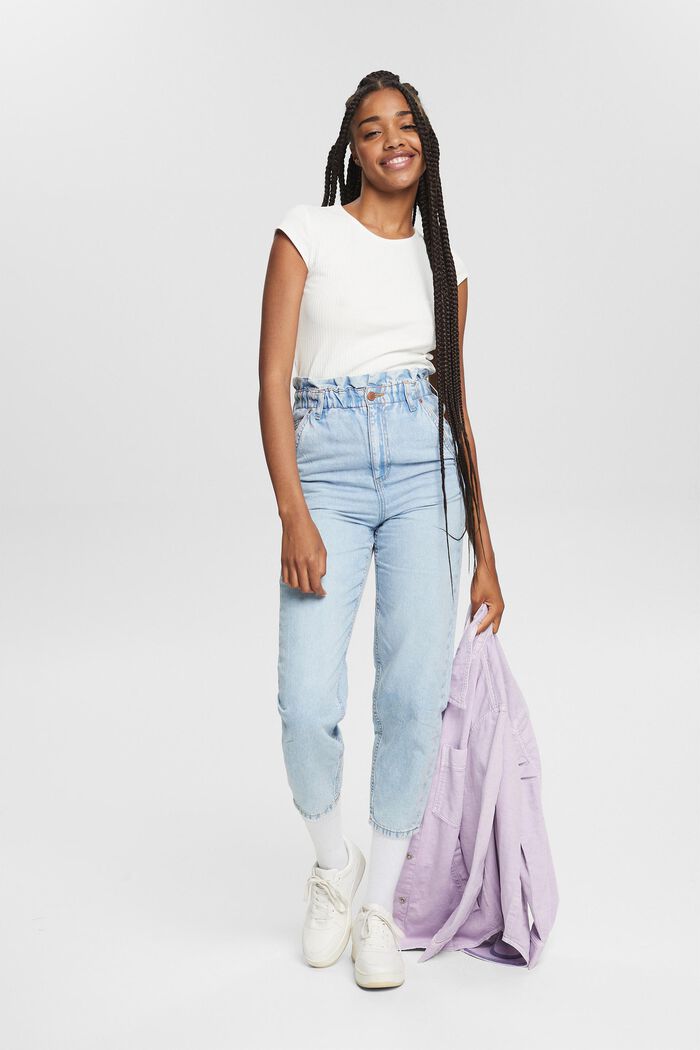 ASOS DESIGN Petite tapered leg jeans with paper bag waist in light vintage  wash | ASOS