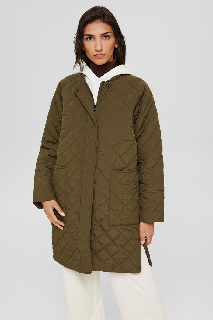 Recycled Quilted Long Puffer- Dark Khaki