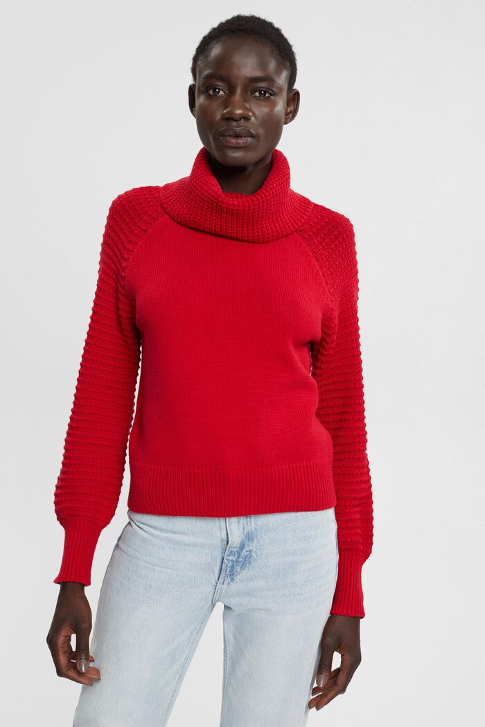 Cotton Blend High Neck Sweater