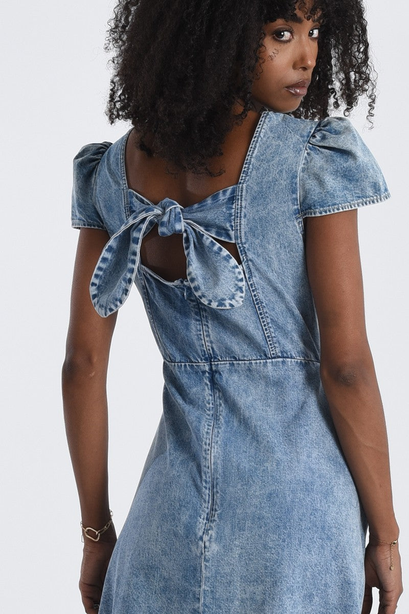 Back Tie Denim Dress