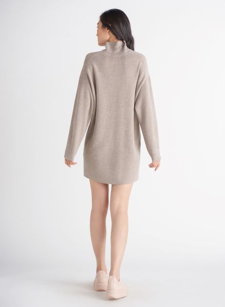 Beige Turtle Neck Sweater Dress