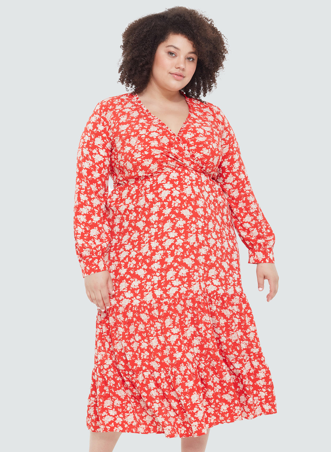 Ladies Plus - Red White Floral Dress