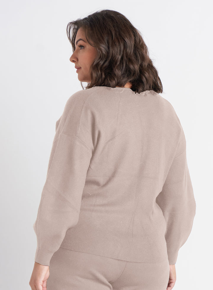 Ladies Plus - Taupe V Neck Sweater