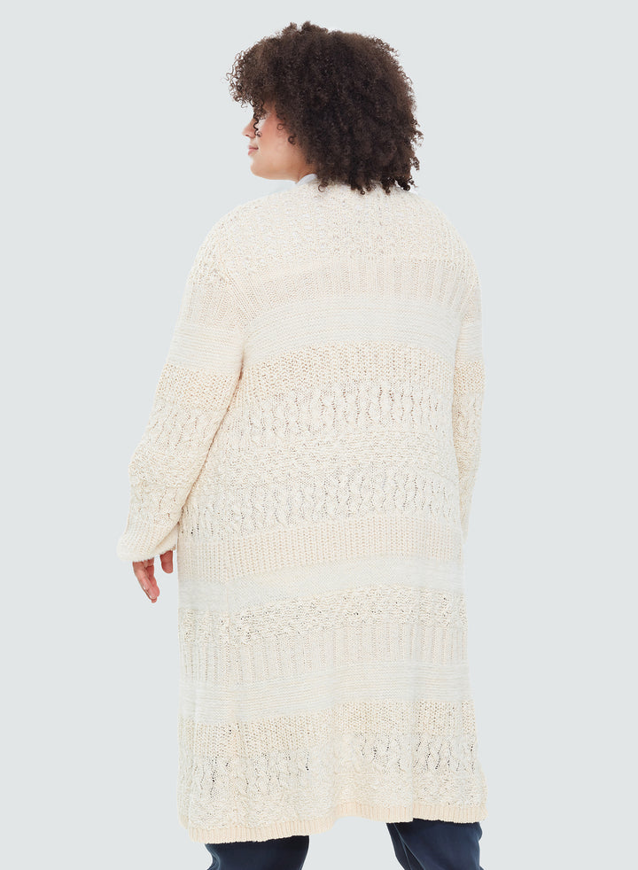 Ladies Plus - Longline Textured Knit Cardigan