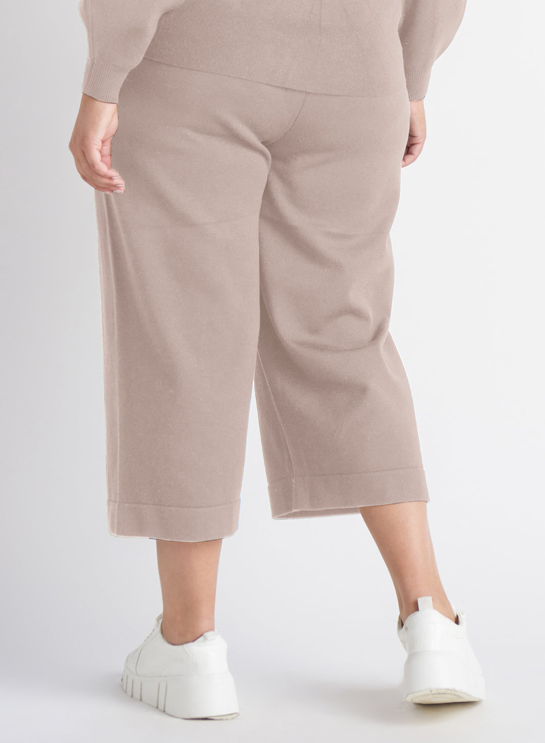 Ladies Plus - Taupe Cropped Wide Leg Pant