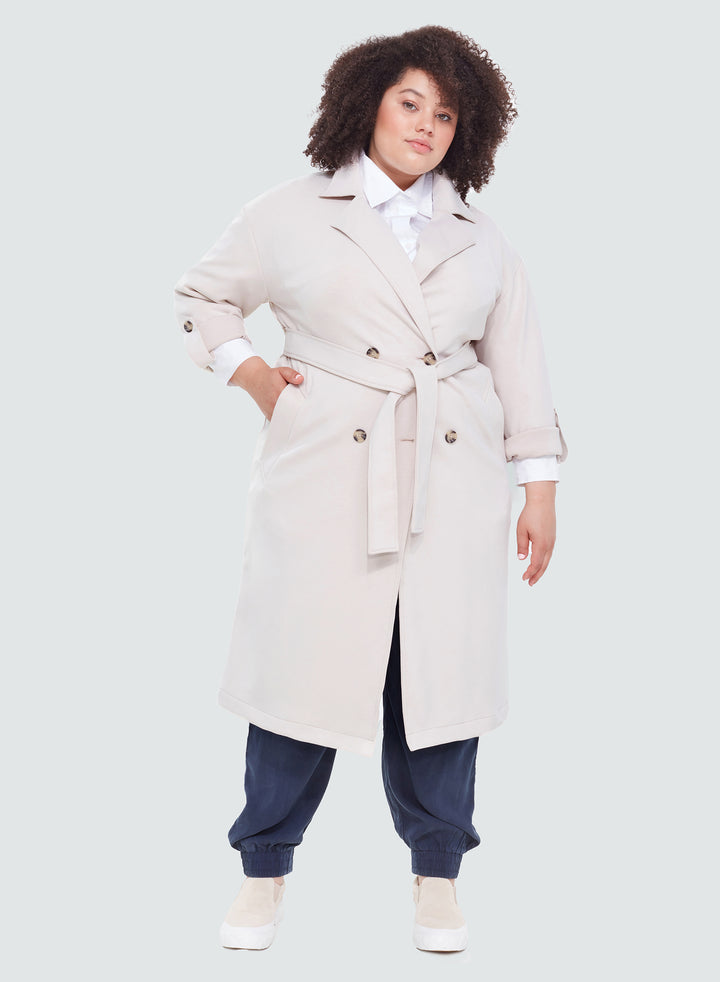 Ladies Plus - Soft Ecru Trench Coat