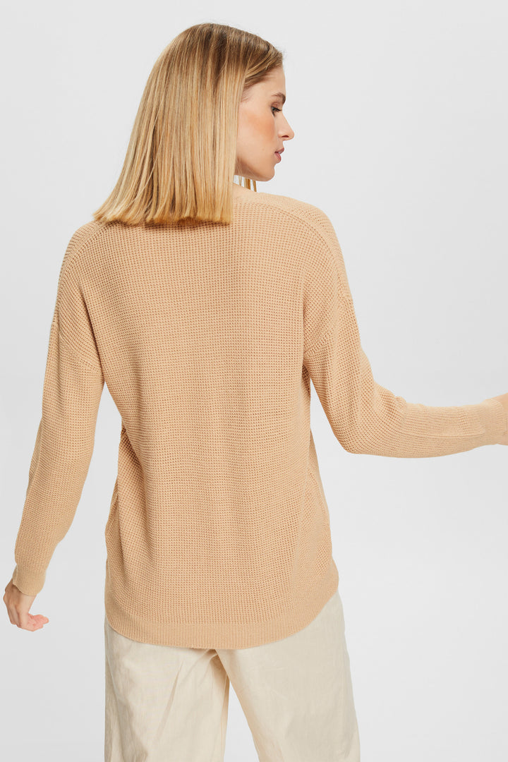 Beige V-Neck Knitted Sweater