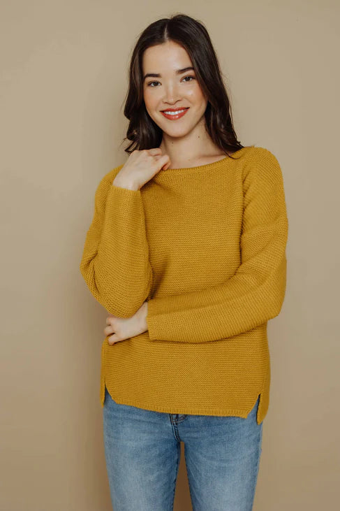 Mira Wide neck Slouchy Pullover Ochre