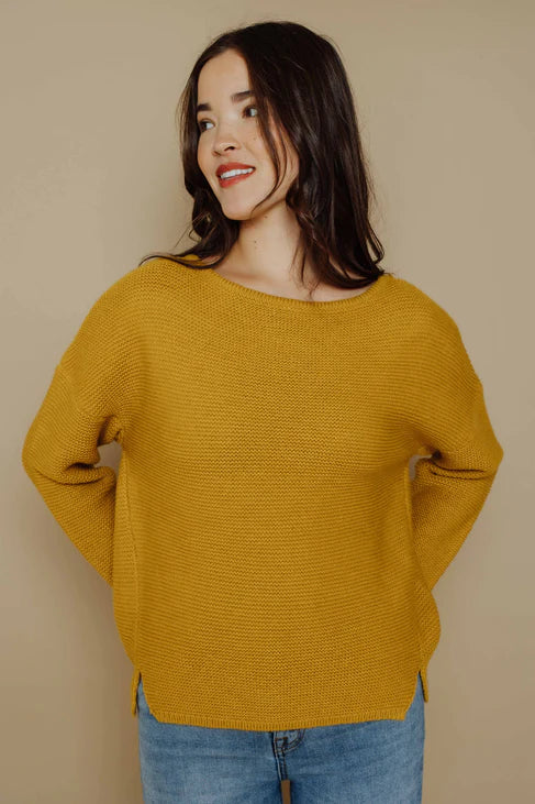 Mira Wide neck Slouchy Pullover Ochre