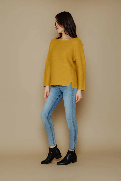 Mira Wide neck Slouchy Pullover Ochre