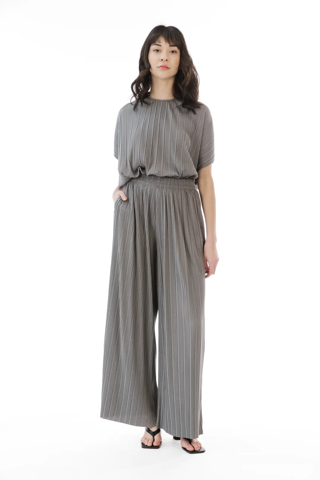 Oliver Pleated Wide Leg Pant - Charcoal Grey